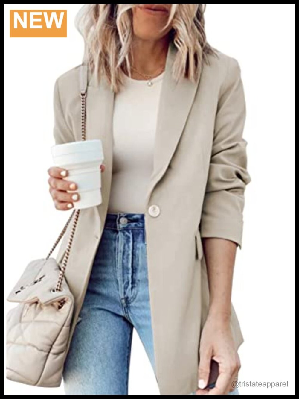 Women's Blazer Jacket 100% Polyester Notched Lapel Button Down Business Casual